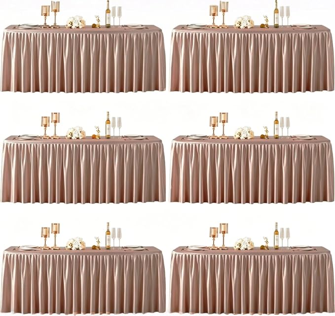 6 Packs Dusty Rose Tableclothes for 6 Foot Rectangle Tables, Wrinkle Free Fitted Table Cloth 6ft Stretch Table Cover with Skirt for Parties Weddings Birthday Banquet Baby Shower