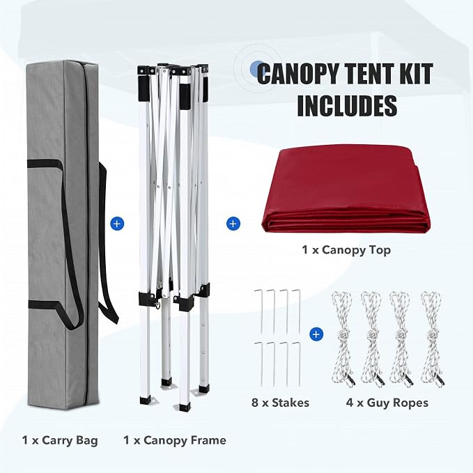 EAGLE PEAK 5x5 Pop Up Canopy Tent Instant Outdoor Canopy Easy Set-up Straight Leg Folding Shelter, Burgundy