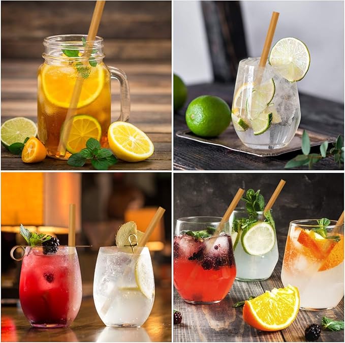 Biodegradable 200pcs Sugarcane Straws 8 Inch Compostable Disposable Drinking Straws Plastic Free Sturdy Smoothie Straws for Home Restaurant Parties Not Foggy