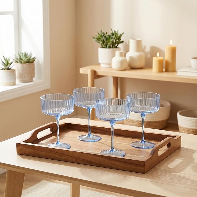 LIYH 20pcs Plastic Martini Glasses 10 Oz Blue Disposable Cocktail Coupe Champagne Tower Cups Perfect for Bar Cocktails Martinis Parties