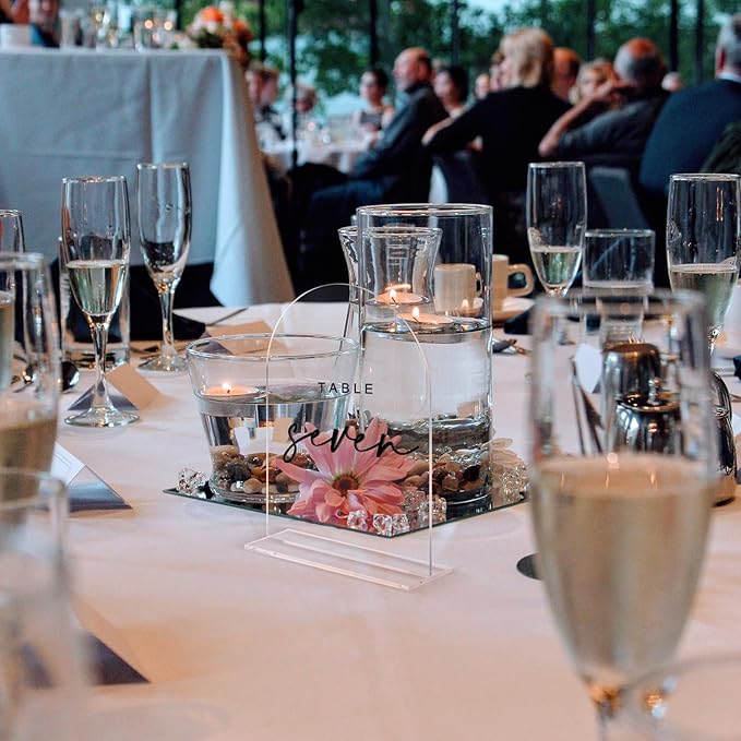 Clear Wedding Table Numbers 1-20 with Stands, 5x7 Inch Clear Arched Table Sign with Raised Black Numbers, Acrylic Arch Table Numbers for Wedding Reception, Party, Banquet and Event