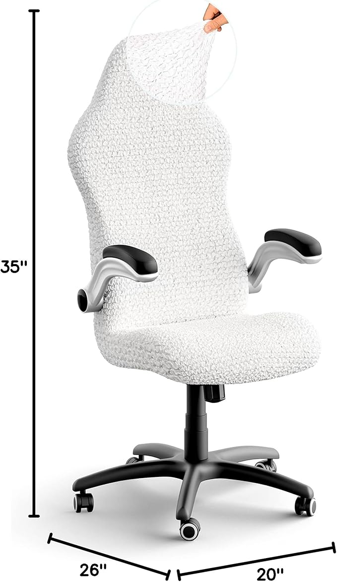 PAULATO BY GA.I.CO. Office & Gaming Chair Slipcover - Stretch Computer Desk Chair Cover with Zipper - Fabric Slipcovers - 1-Piece Form Fit Cover - Microfibra Collection - Crisp White (Office Chairs)