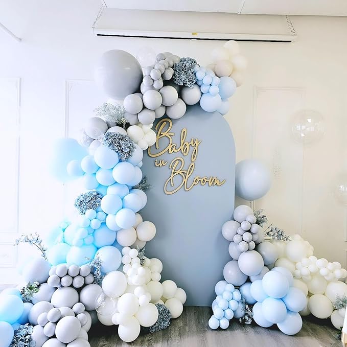Double Stuffed Pastel Blue Balloons Different Size 115Pcs 5/10/12/18 Inch Macaron Light Blue Balloon Garland Arch kit for Birthday Gender Reveal Baby Shower Party