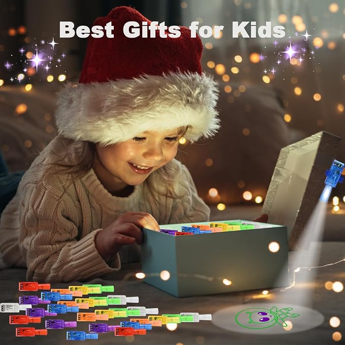 GOLDGE 48 LED Finger Lights-Space themed Party Favors, Glow in the Dark Light Up Flashlights Toys for Kids, Space Birthday decorations, Classroom Prizes, Party Goodie Bags Fillers, Family Fun