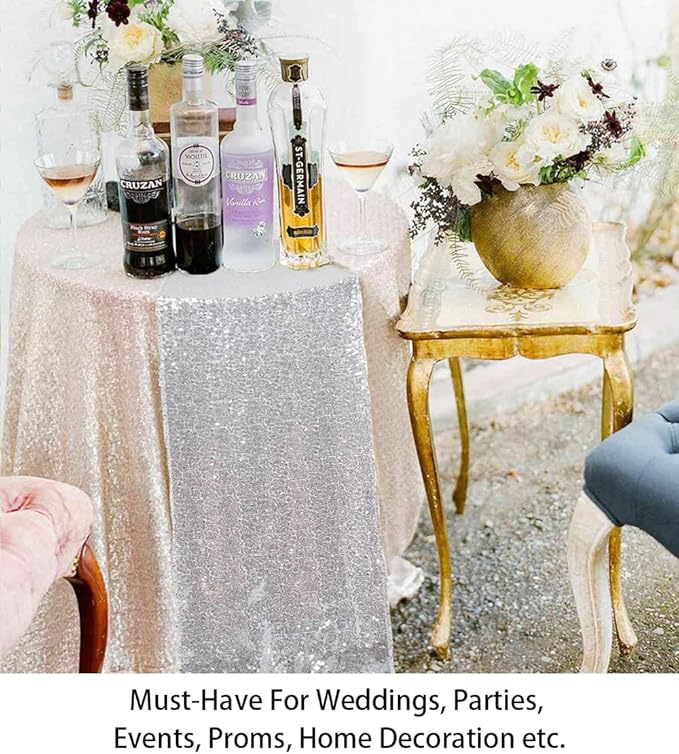 ShinyBeauty 10 Pieces-12 x108 Silver-Sequin Table Runner Wedding Party Catering Event (Silver)