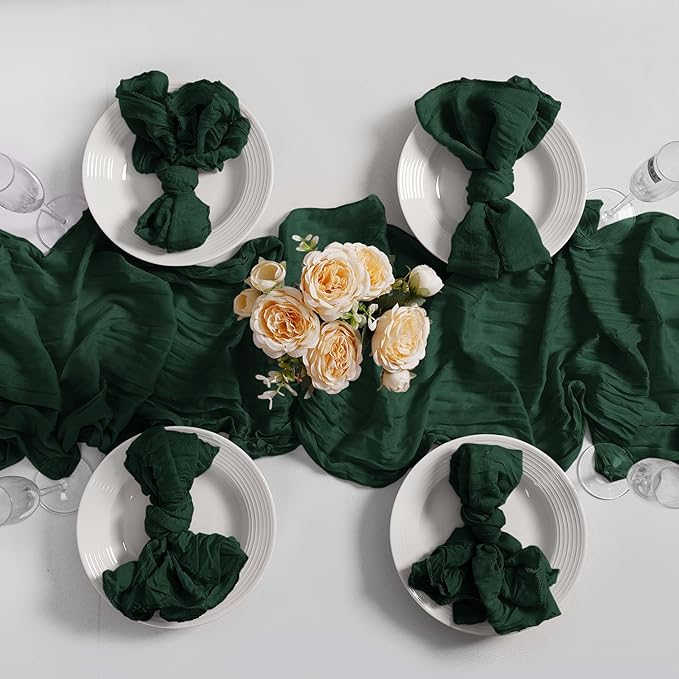 LZY 120 Pack Gauze Cheesecloth Napkins 20x20 Inch Dinner Cloth Napkins, Soft Boho Table Napkins Rustic Wrinkled Cheese Cloth Napkins Bulk for Wedding Party Baby Shower Event Decor (Emerald Green)