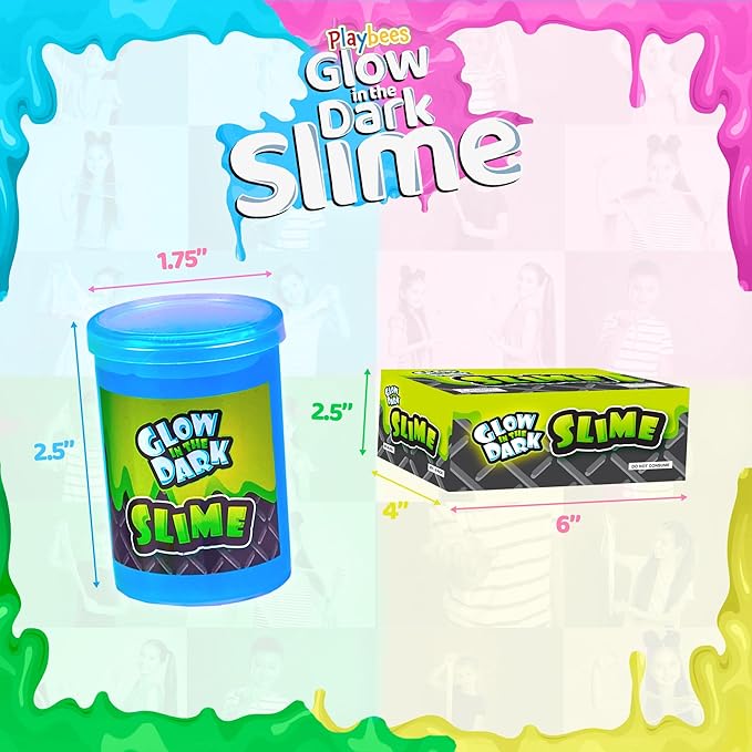 Playbees Glow in the Dark Slime β 24 Pack Neon Party Favors for Kids, Sensory Toy for Boys & Girls Ages 5+, Non-Toxic, Stretchy, Gooey Fun β Birthday, Halloween, Classroom & Treat Bags