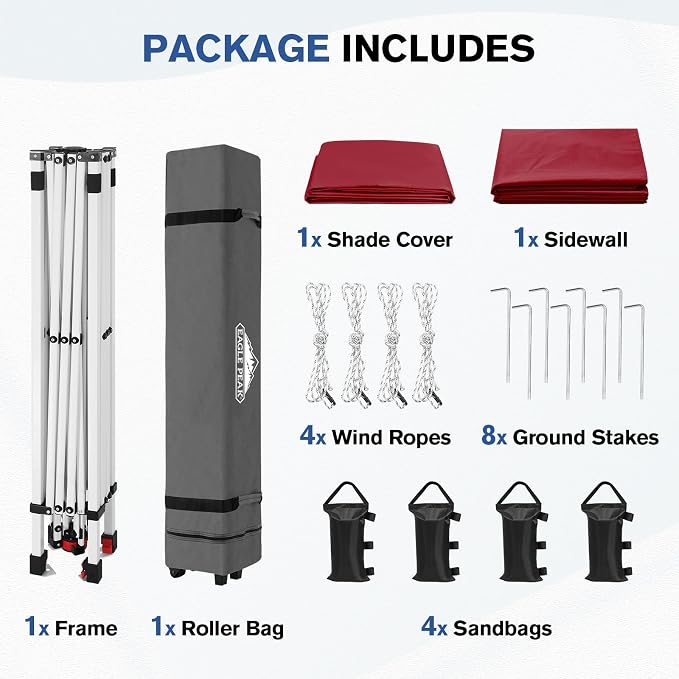 EAGLE PEAK Commercial Canopy 10x10 Pop Up Canopy Tent with 1 Sidewall, Easy Setup Heavy Duty Instant Event Shelter for Vendors & Markets, Outdoor Sun Shade, Burgundy