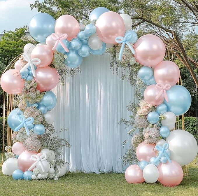 Pearl Blue Balloon Double Stuffed Light Baby Blue Balloons Garland Pearl Arch Kit Long Balloons Different Size for Birthday Wedding Baby Shower Anniversary Decoration