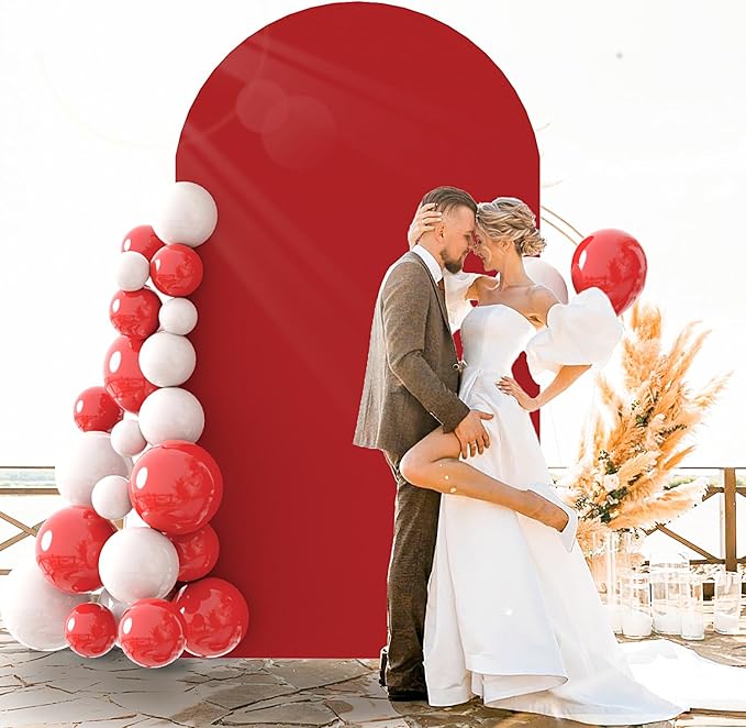 Red Arch Cover Spandex Circle Arched Cover 7.2FT for Round Top Arch Covers Backdrop Fabric for Event Banquet Wedding Balloon Arch Cover Unique Arch Backdrop for Bridal Baby Shower Party Decorations