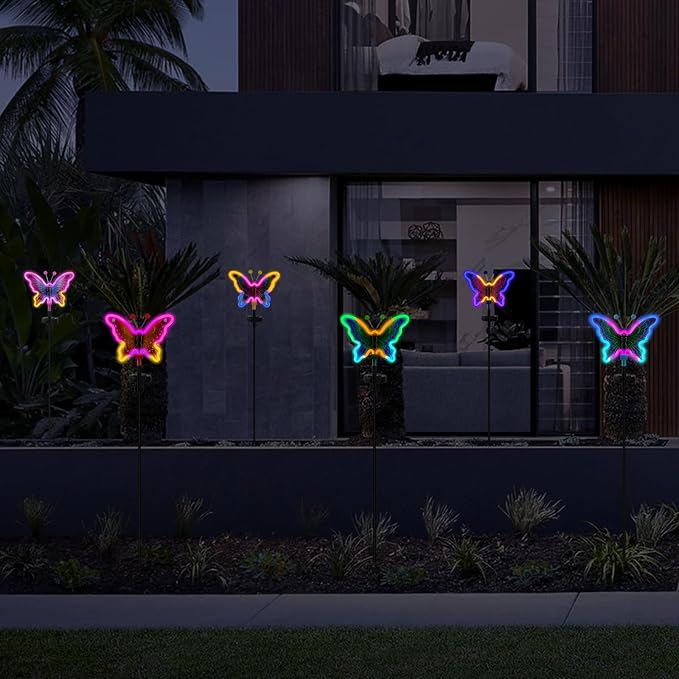 Solar Butterfly Lights Outdoor,Butterfly Solar Lights for Outside, Solar Garden Decor, Outdoor Garden neon Lights,Pathway Butterfly Lights, Gifts for mom (Light Blue,2pack)