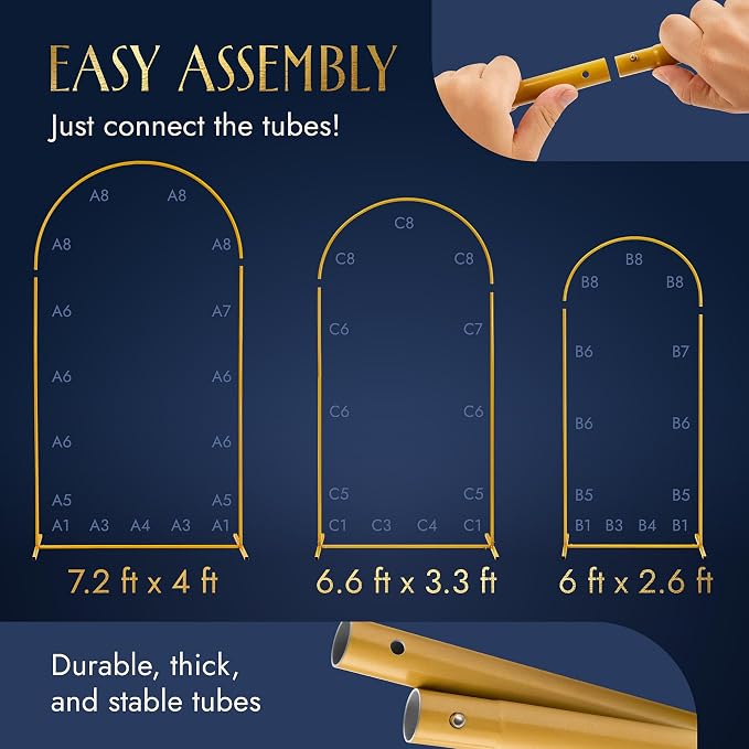 Gold Metal Arch Backdrop Stand for Wedding & Birthday Party Decorations, Foldable Balloon Arch Frame with Easy Assembly, Photo Booth Backdrop Décor with Fairy Lights Options