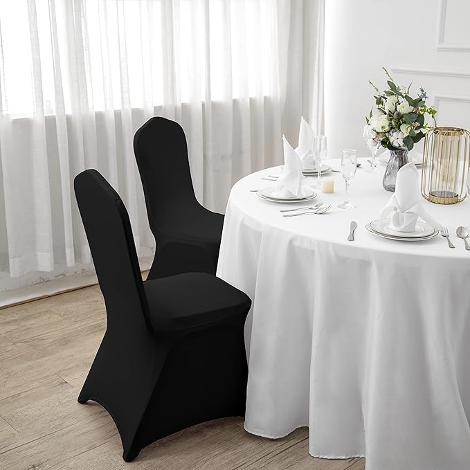 SuperO Waterproof Spandex Chair Cover 25PCS, Stretch Dining Chair Covers, Polyester Outdoor Chair Covers, Protector Stretch Chair Cover for Party Universal, Banquet, Wedding Event, Hotel(Black)