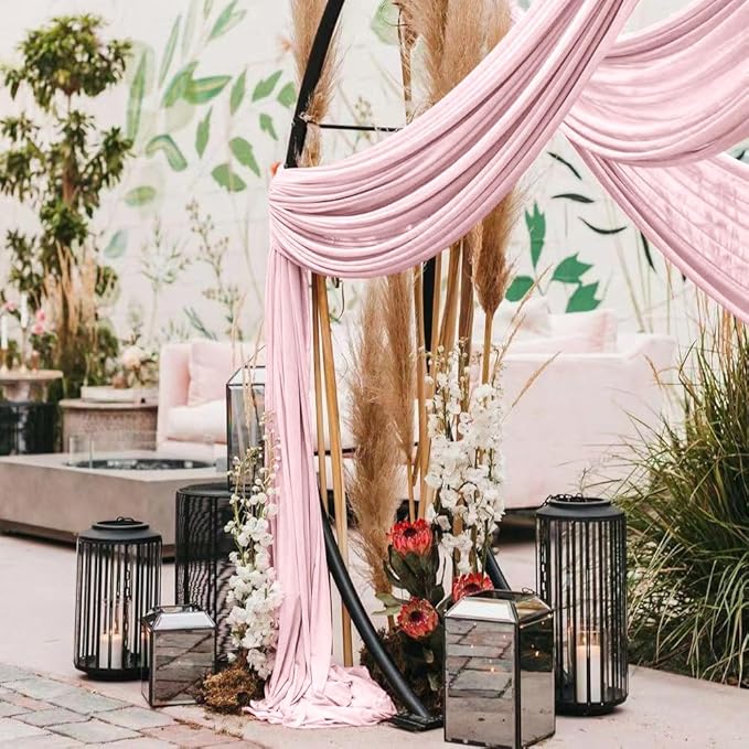 LINXTAR Wedding Arch Draping Fabric 30'' x 18FT Sheer Chiffon Arch Drape Backdrop 1 Panel Blushing Pink Drape for Baby Shower Photo Booth Church Decor Birthday Party Outdoor Decoration