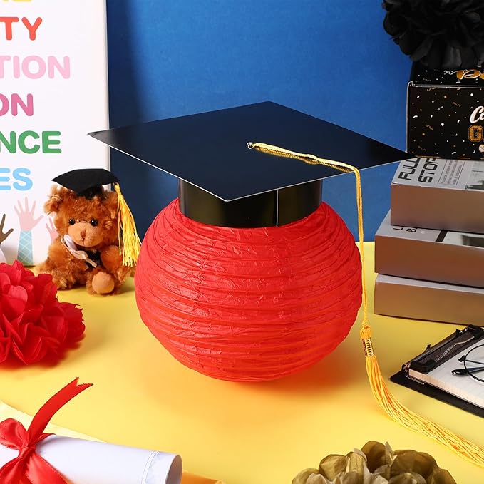 Gilprop 15 Pcs Red and Gold Graduation Decoration 2026 Paper Lanterns Graduation Party Decorations Hanging Round Paper Lanterns with Black Grad Hat Tassel for Congratulation Grad Decorations