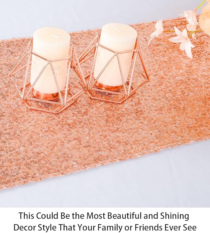 ShinyBeauty Rose Gold Table Runners 15pcs 12x108-Inch Rose-Gold Sequin Table Runner Glitter Table Runner for Parties Bridal Shower Decorations -0908S