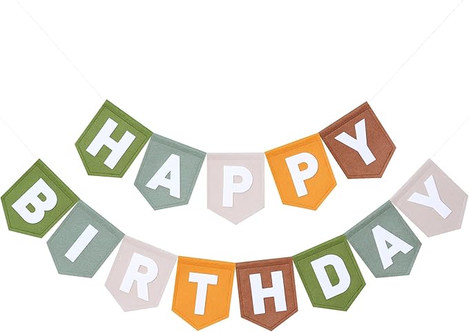 Felt Green Happy Birthday Banner Birthday Decorations for Women Girls Boys Men Pets Handmade Party Backdrop