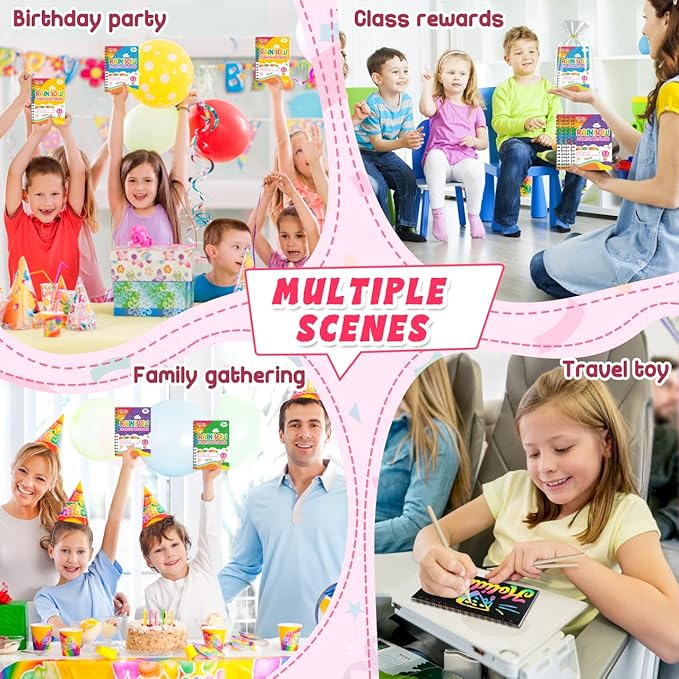Scratch Paper Art Party Favors for Kids: 64 Pack Rainbow Scratch Notebook, Goodie Bags Stuffers Coloring Books Party Favors for Kids 3-12, Bulk Classroom Birthday Gifts for Student