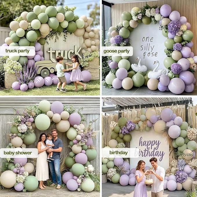 Dusty Green Purple Balloon Arch Kit Double Stuffed Pastel Light Lavender Olive White Sand Balloon Garland for Neutral Baby Shower Birthday Bridal Wedding Easter Party Decoration