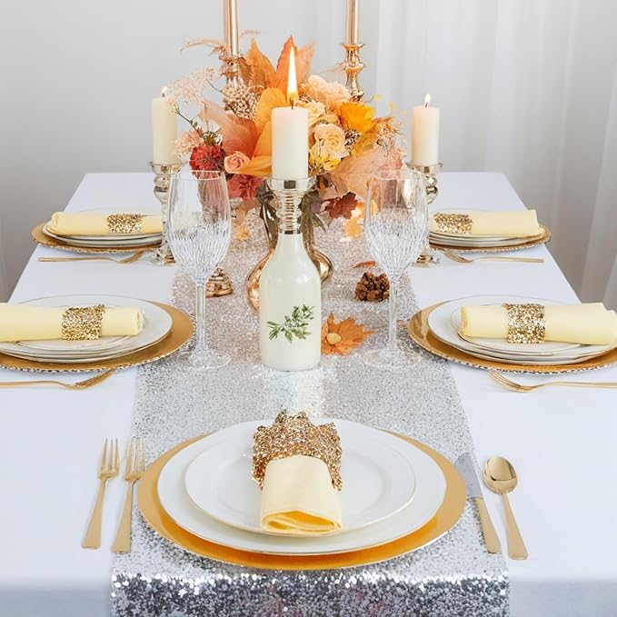 ShinyBeauty Sequin Table Runner 12x108-Inch-Silver-1Pack Table Runners 12inx108in Silver Pack of 1 Elegant Wedding Party Decor (1, Silver)