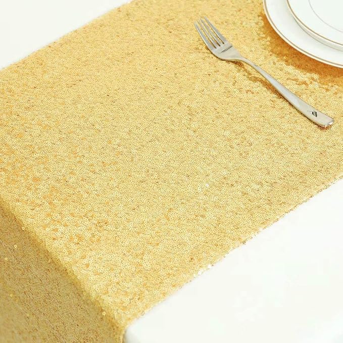 JYFLZQ Gold Sequin Table Runner 12"x108" Pack of 10 Glitter Sequin Fabric Table Linens - Sparkly Runners for Wedding & Birthday Party Decor