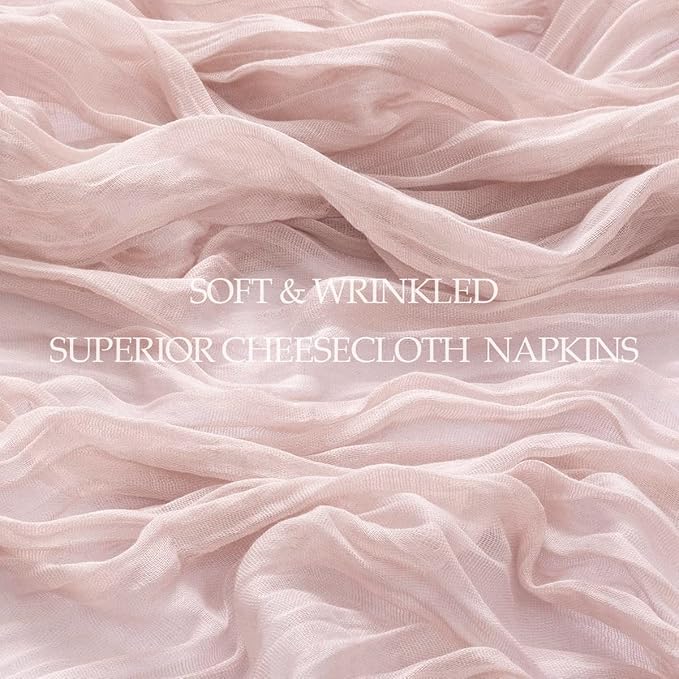 DeZerlor 12 Pack Pink Cheesecloth Napkins Spring Cloth Napkins Set of 12 Pale Pink Dinner Napkins Bulk 21x21 Inches for Wedding Bridal Shower Baby Shower Parties