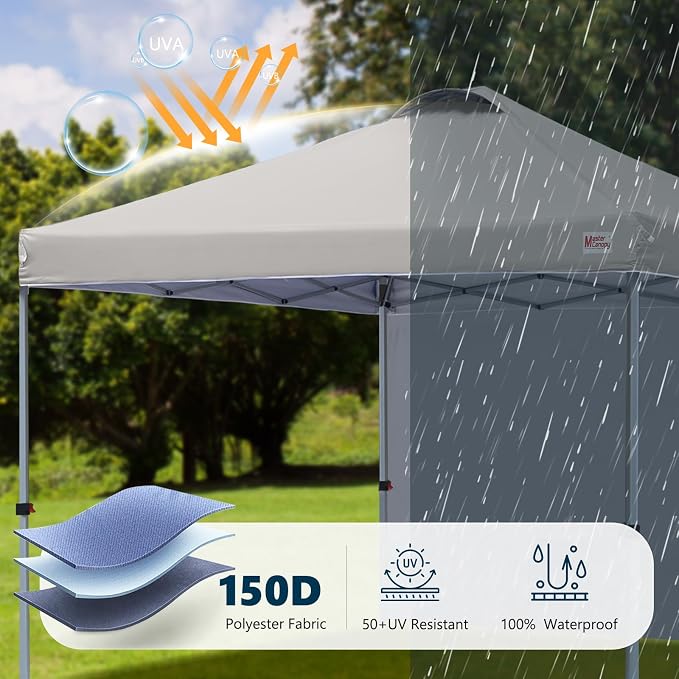 MASTERCANOPY 10x10 Pop Up Canopy Tent with 1 Sidewall, 1 Person Setup Instant Shelter, Outdoor Portable Beach Canopy, 1 Roller Bag, 4 Sandbags, 4 Ropes, 8 Stakes (10x10, Gray)