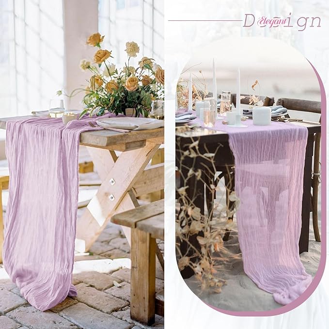 6 Pack Purple Pink Cheesecloth Table Runner Gauze - 10FT Long Semi-Sheer Boho Rustic Wedding Decor for Arch Draping Bridal Shower Holiday Party
