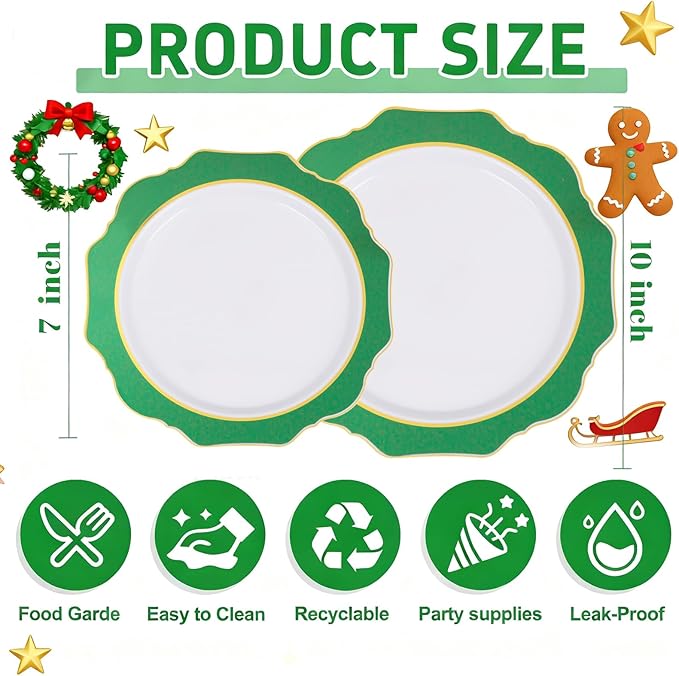 WDF 100PCS Green Plates Disposable - Heavy Duty Green Plates - 50 Guests Green Plastic Plate for Sping/Wedding/Birthday/Party