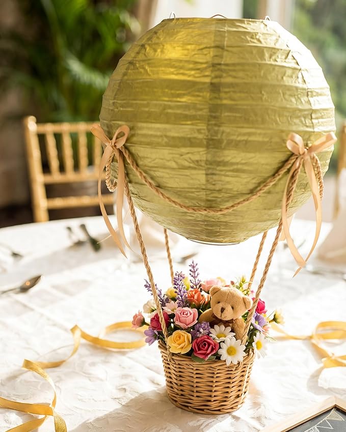 Treela 48 Pcs Paper Lanterns Party Decorations Chinese Round Paper Decor 4/6/8/10 Inch Asian Hanging Lamps Decorative for Graduate Wedding Birthday Party Bridal Parties Supplies(Gold)
