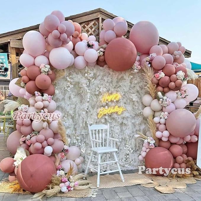 Dusty Rose Pink Balloon Arch Kit Double Stuffed Mauve Light Pink Matte Blush Nude Boho Balloon Garland for Baby Shower Birthday Bridal Wedding Mothers Day Party Decoration