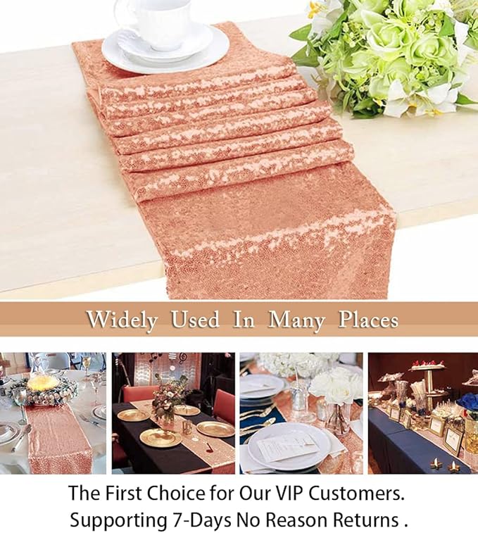 ShinyBeauty Rose Gold-Table Runners-10 Packs-12"x108" Sequin Table Runner Birthday Party Catering Event Glitter Table Runners 108 Inches Long Rose Gold Wedding Runners for Table
