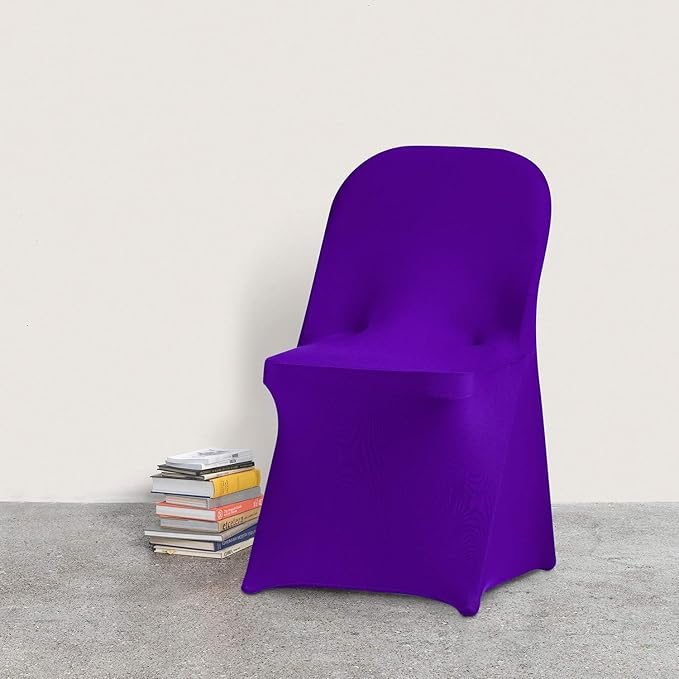 Peomeise Stretch Spandex Folding Chair Cover for Wedding Party Dining Banquet Event (Purple,12pcs)