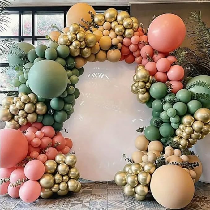 Pink and Green Balloons Arch Double Stuffed, Sage Olive Green Dusty Blush Pink Balloon Garland Yellow Plum Latex Balloon Different Sizes for Fairy Floral Wildflower Tropical Birthday Party Decorations