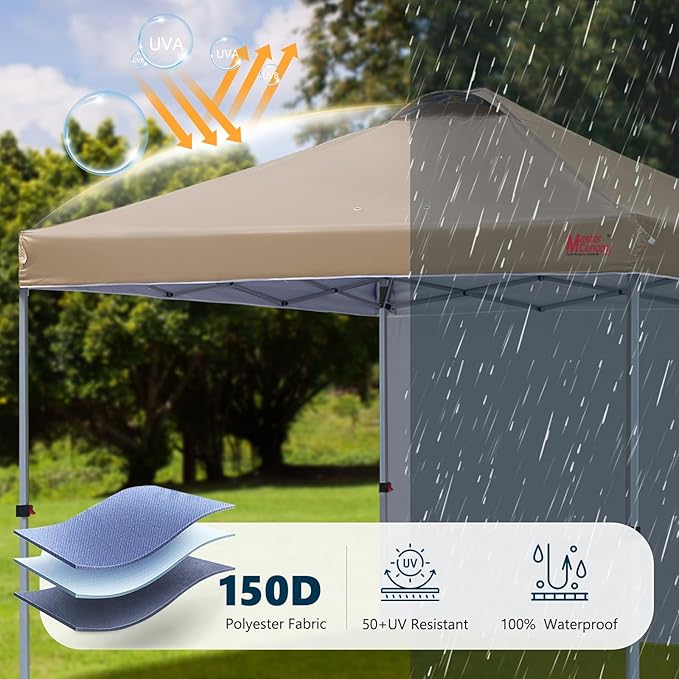 MASTERCANOPY 6.6x6.6 Pop Up Canopy Tent with 1 Sidewall, 1 Person Setup Instant Shelter, Outdoor Portable Beach Canopy, 1 Roller Bag, 4 Sandbags, 4 Ropes, 8 Stakes (6.6x6.6, Khaki)