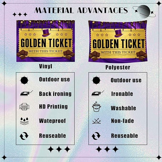 Chocolate Factory Theme Backdrop, Purple Dreamy Background, Golden Ticket Top Hat Background, Birthday Baby Shower Photo Booth TAY1901