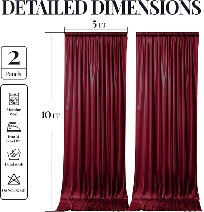 10x10 ft Burgundy Glitter Backdrop Curtain for Parties, Wrinkle Free Glitter Photo Backdrop Drapes 2 Panels 5x10FT Shimmer Back Drop Cloth for Wedding Birthday Christmas Photography Background Decor