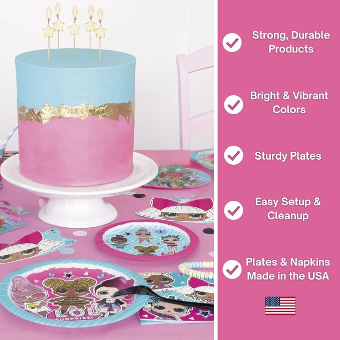 LOL Birthday Party Decorations - 16 Guests LOL Party Pack with Banner, Balloons, Plates, Napkins, Tablecloth, Checklist - Officially Licensed