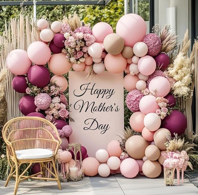 Burgundy Pink Balloon Garland Double Stuffed Pastel Pink Nude Beige Plum Mauve Lavender Latex Balloons Arch Kit for Birthday Wedding Baby Bridal Shower Decoration
