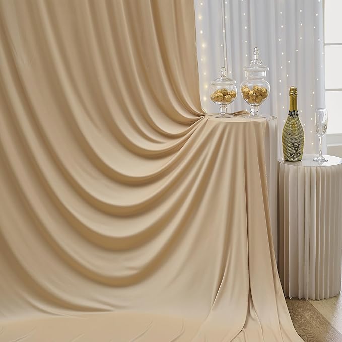 10ftx12ft Wrinkle Free Champagne Backdrop Curtain, 2 Panels 12FT Height Champagne Drapes for Wedding Backdrop, Silky Polyester Photo Back Drop Cloth for Birthday Party Photography Background
