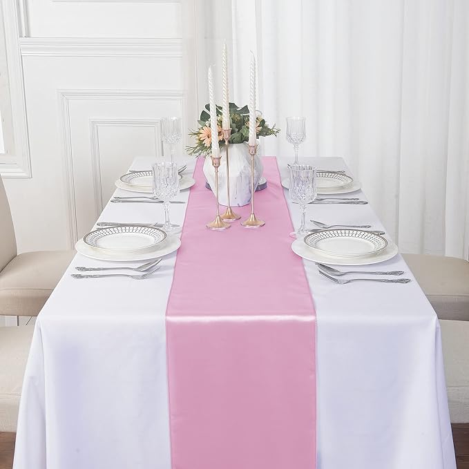 6Pack Table Runner 12 x 108 Inches Satin Silk Table Runner for Wedding, Birthday Party, Banquets, Graduations Decoration, fit Rectange and Round Table-Pink