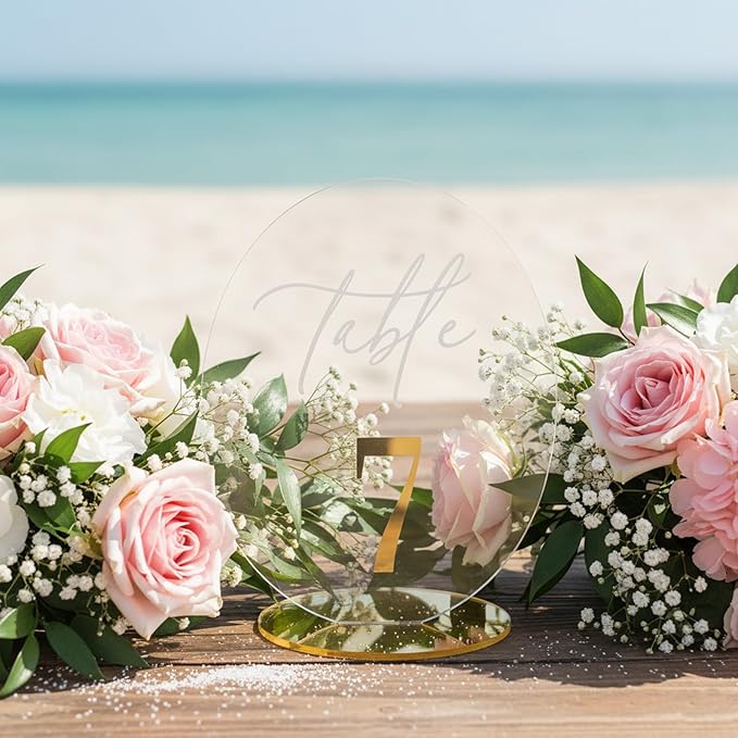 Wedding Table Number 1-20 with Stand,Gold Arched Acrylic Sign with Holder for Wedding Reception,Centerpiece,Anniversary