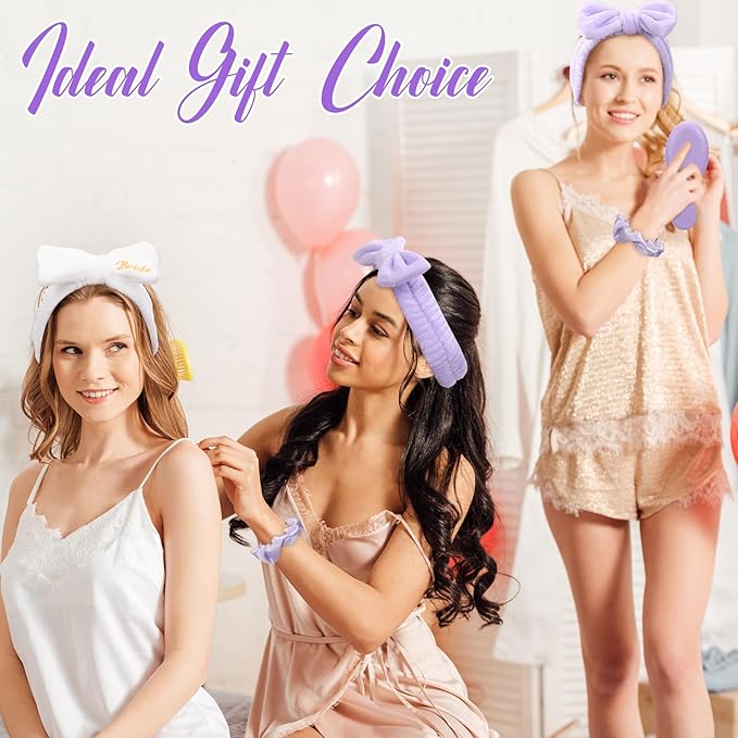 40 Pcs Bachelorette Favor Set Include Headband Scrunchies Hair Claw Clips Hairbrush and Makeup Bag for Bridal Shower Party Gifts Bridesmaid Wedding Supplies(White and Purple)