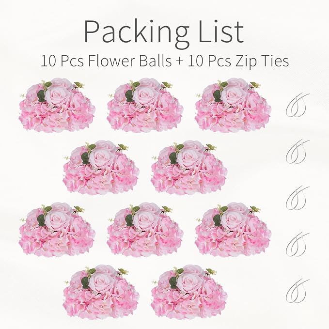 Pink Flowers Balls for Centerpieces: 10 PCS 11.8" Diam Flower Centerpieces for Tables in Wedding Reception Decorations Arrangement for Party Celebration Planners