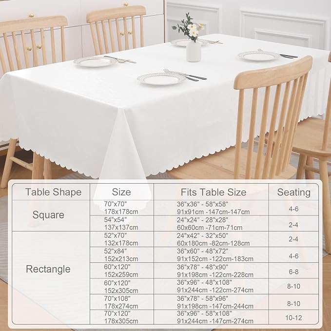 Smiry Square Table Cloth, Waterproof Heavy Duty Vinyl Tablecloths, Wipeable Washable Table Cover for Kitchen and Dining Room (White, 70" x 70")