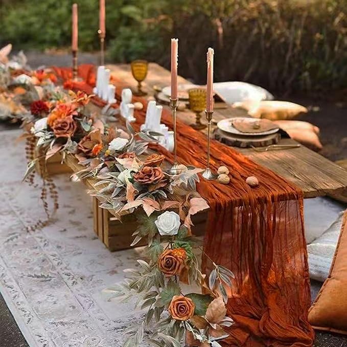 12Pack Terracotta Cheesecloth Table Runner 10Ft Cheese Cloth Table Runner Boho Gauze Table Runners Sheer Fbric Table Runners for Wedding Party Bridal Shower Thanksgiving Christmas