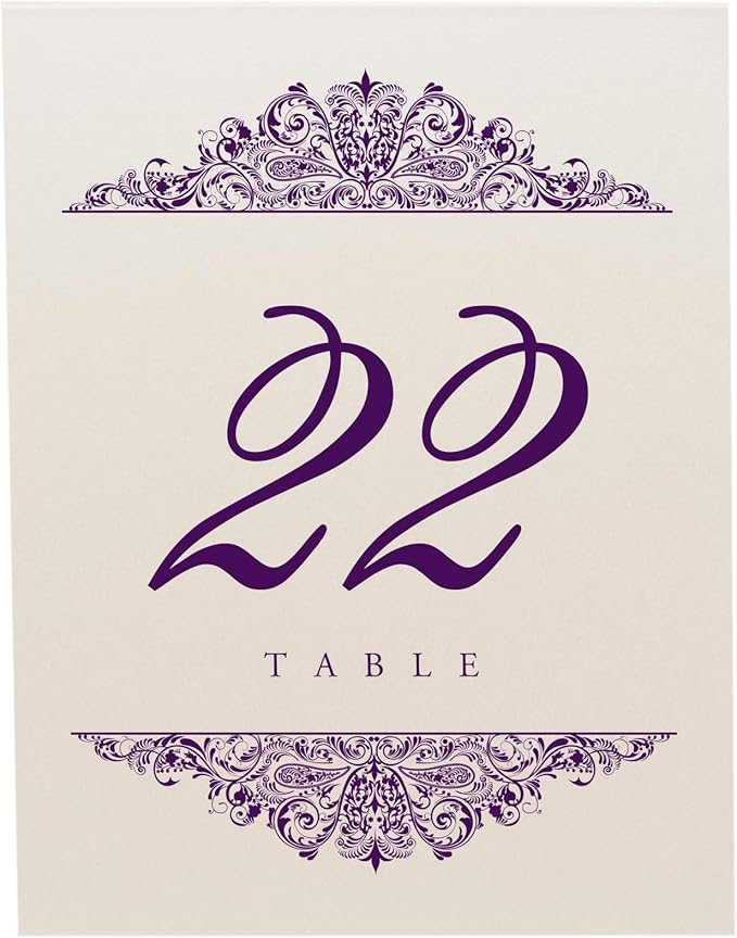 Paisley Wedding Table Numbers (Select Color/Quantity), Champagne, Eggplant, 1-30, Double Sided, Tent or Use in a Stand, Great for Parties & Restaurants - Made in the USA