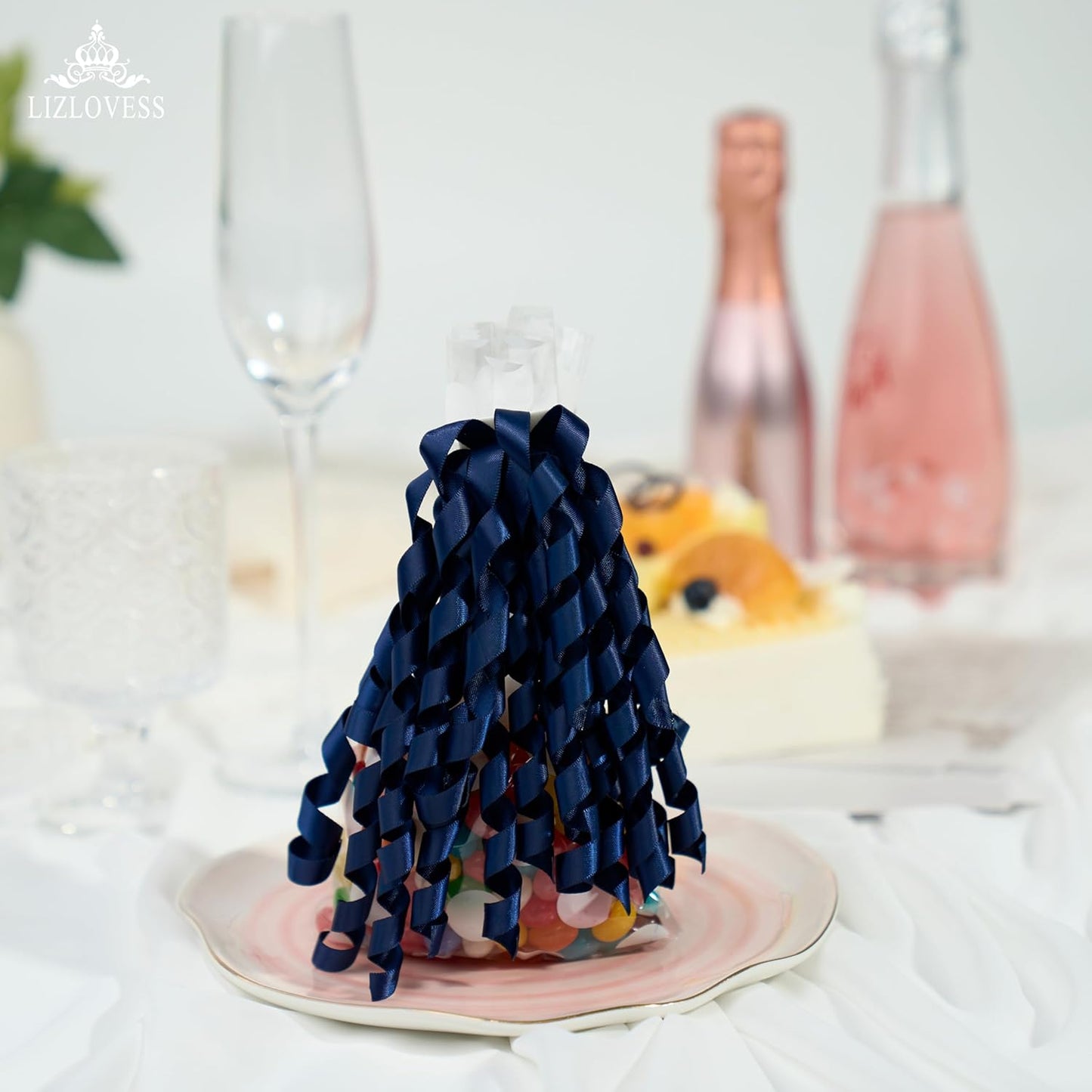 6 Inch Navy Curly Bows for Gift Wrapping Set of 6, Self Adhesive Bows Navy Blue Gift Bows for Presents, Satin Ribbon Bows for Birthday, Wedding, Christmas, Bridal Shower, Gift Wrap Accessory