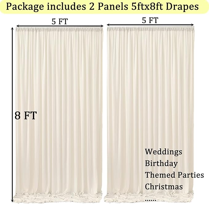 10ft x 8ft Ivory Backdrop Curtain for Parties, Polyester Photo Backdrop Drapes for Wedding Birthday Baby Shower Party Photography Background Home Decor