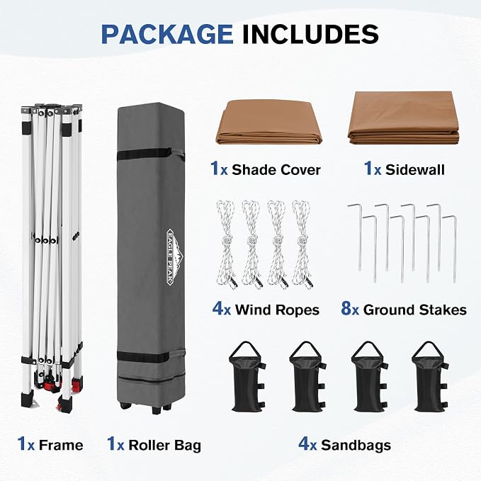 EAGLE PEAK Commercial Canopy 10x10 Pop Up Canopy Tent with 1 Sidewall, Easy Setup Heavy Duty Instant Event Shelter for Vendors & Markets, Outdoor Sun Shade, Khaki